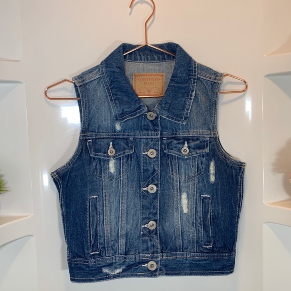 Amethyst Jeans Vintage Wash Cropped Denim Vest‎ - Picture 4 of 8